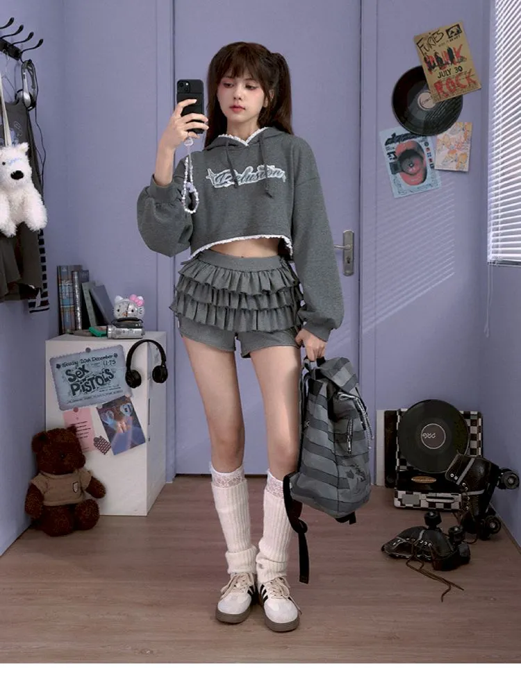 loose gray hooded petite tops