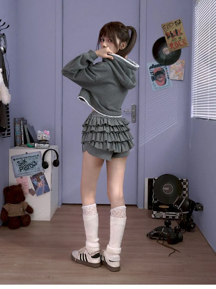 loose gray hooded petite tops