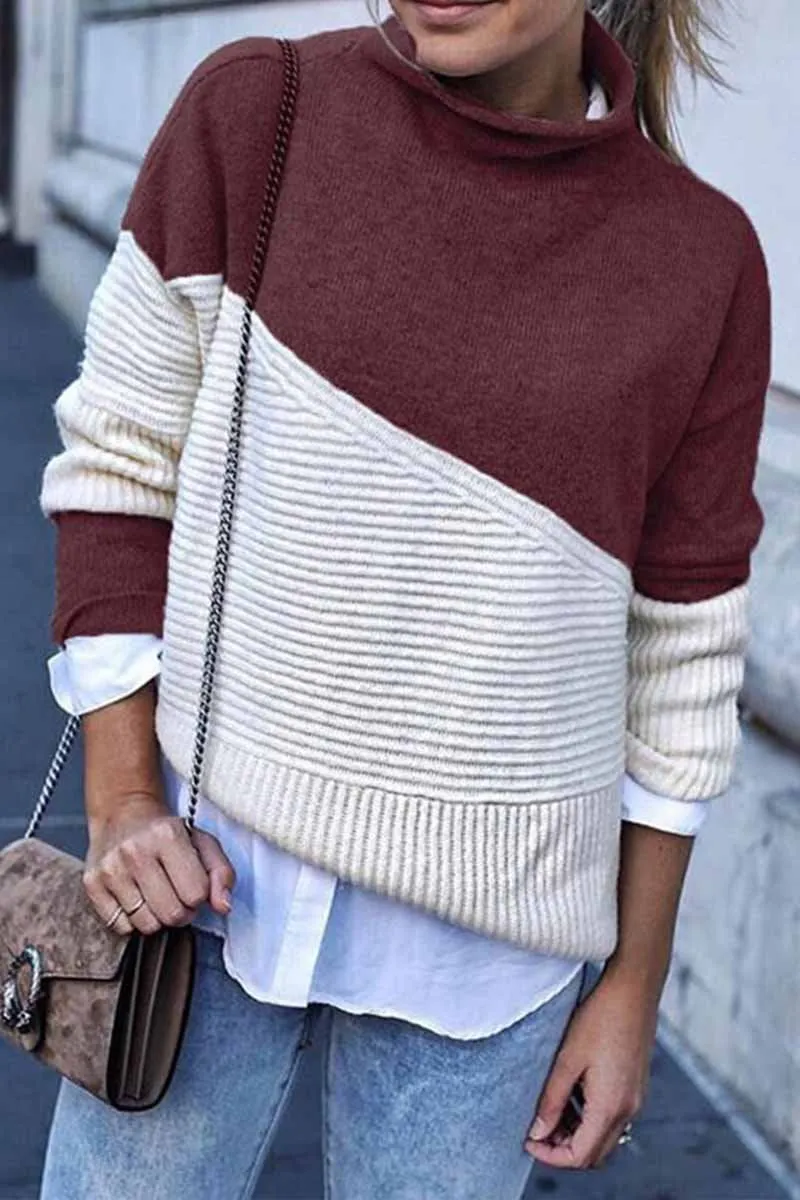 Loose Round Contrast Sweater(3 Colors)
