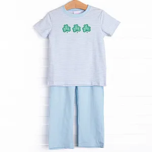 Lucky Trio Applique Pant Set, Blue