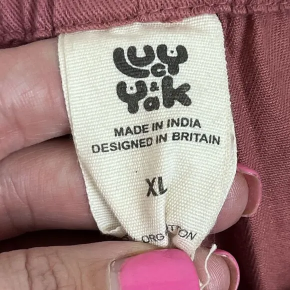 Lucy and Yak Shorts Womens Extra Large Charlie Organic Cotton Boho Coastal Pink