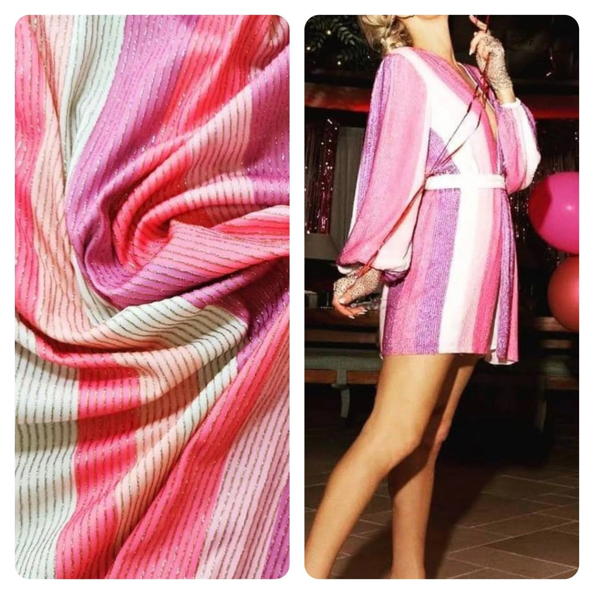Lurex Stretch Fabric - Striped Glitter 2-Way Stretch Material