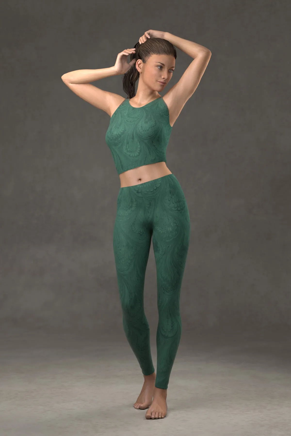 Marbled Peacock Leggings: Teal