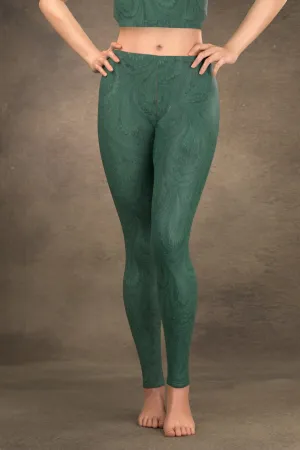 Marbled Peacock Leggings: Teal