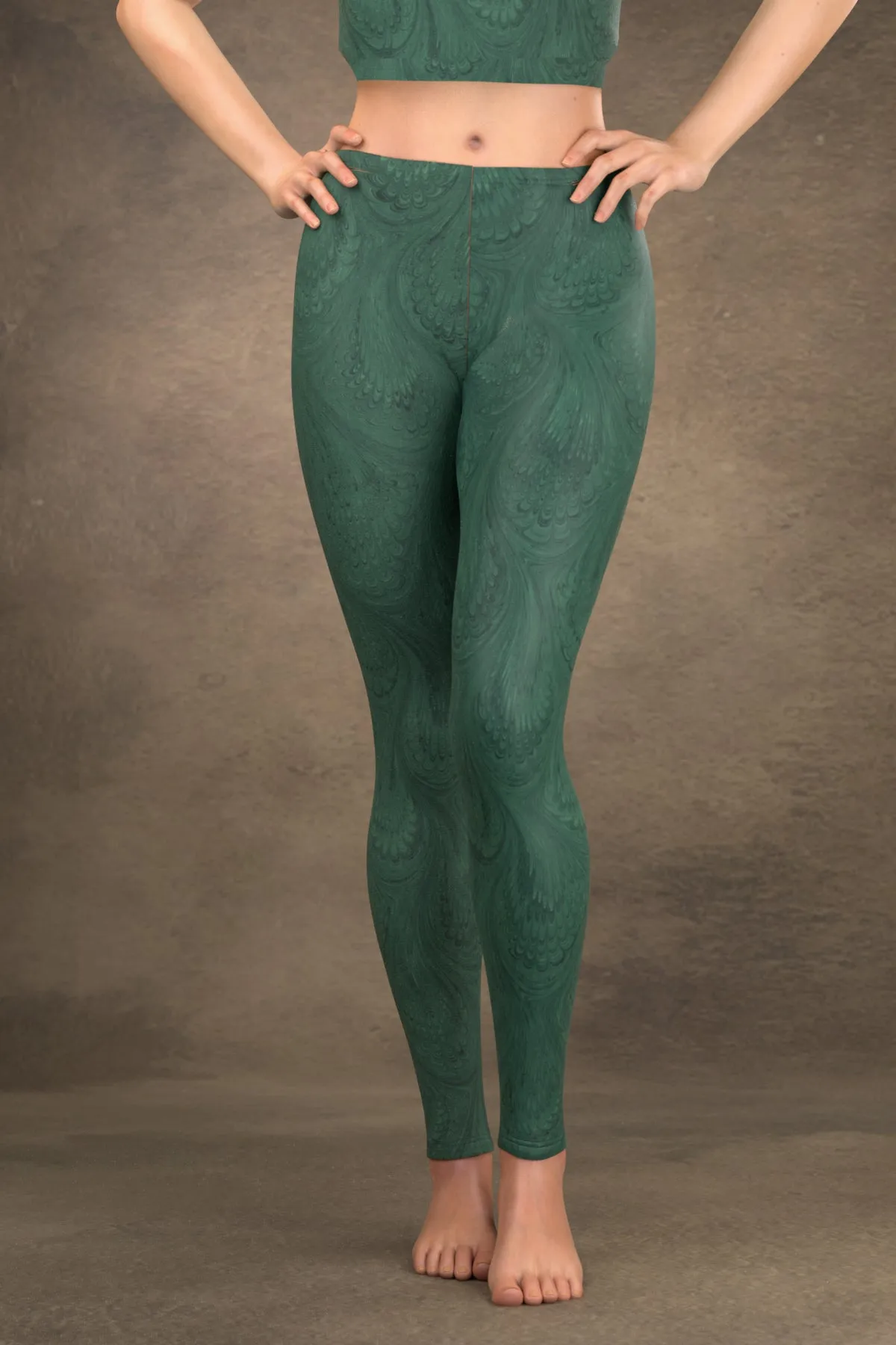 Marbled Peacock Leggings: Teal
