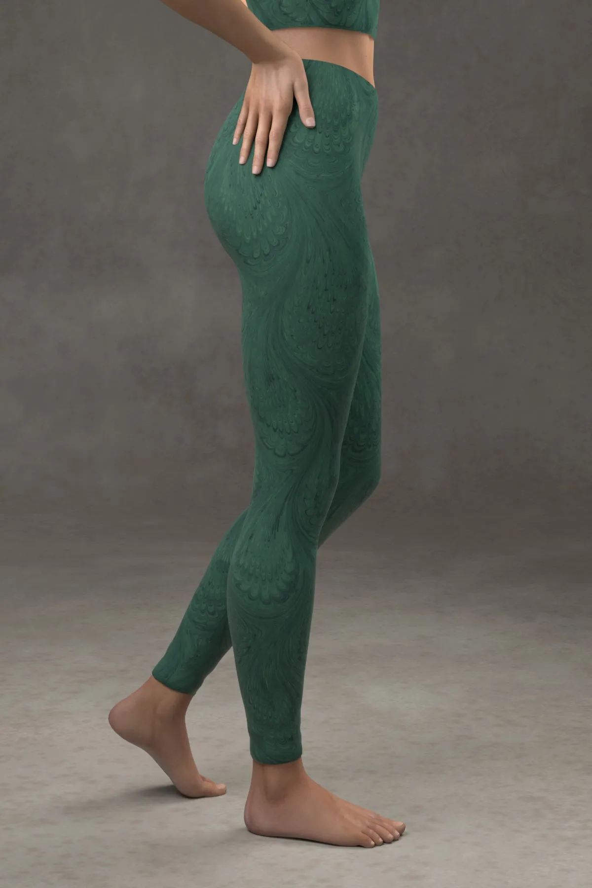 Marbled Peacock Leggings: Teal