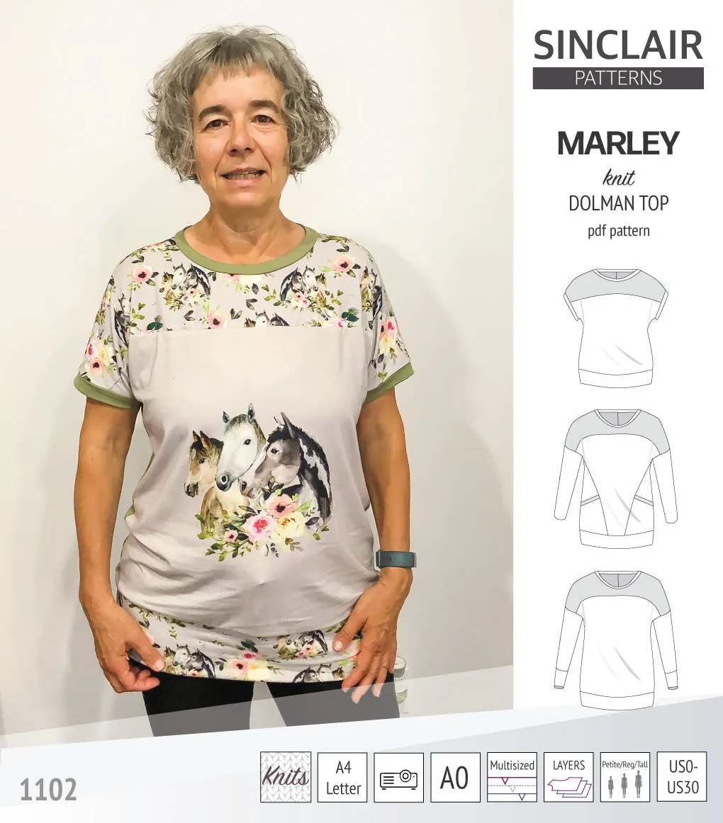 Marley dolman knit top with a yoke (PDF)