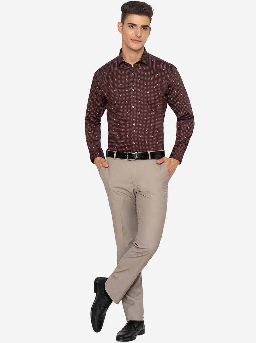 Maroon Printed Slim Fit Formal Shirt | Greenfibre