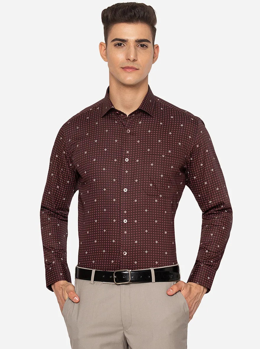 Maroon Printed Slim Fit Formal Shirt | Greenfibre