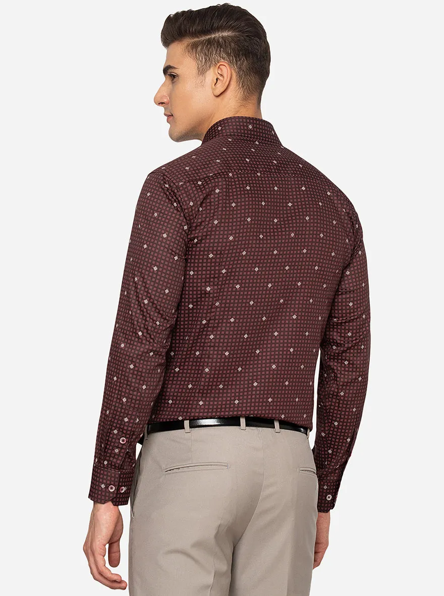 Maroon Printed Slim Fit Formal Shirt | Greenfibre