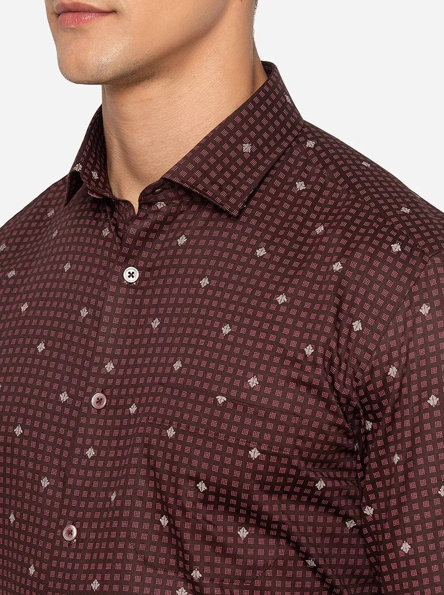 Maroon Printed Slim Fit Formal Shirt | Greenfibre