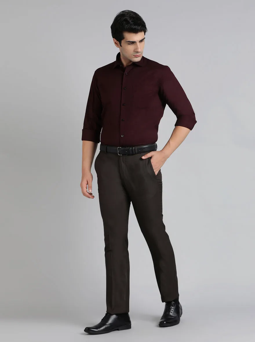 Maroon Solid Slim Fit Formal Shirt | Metal