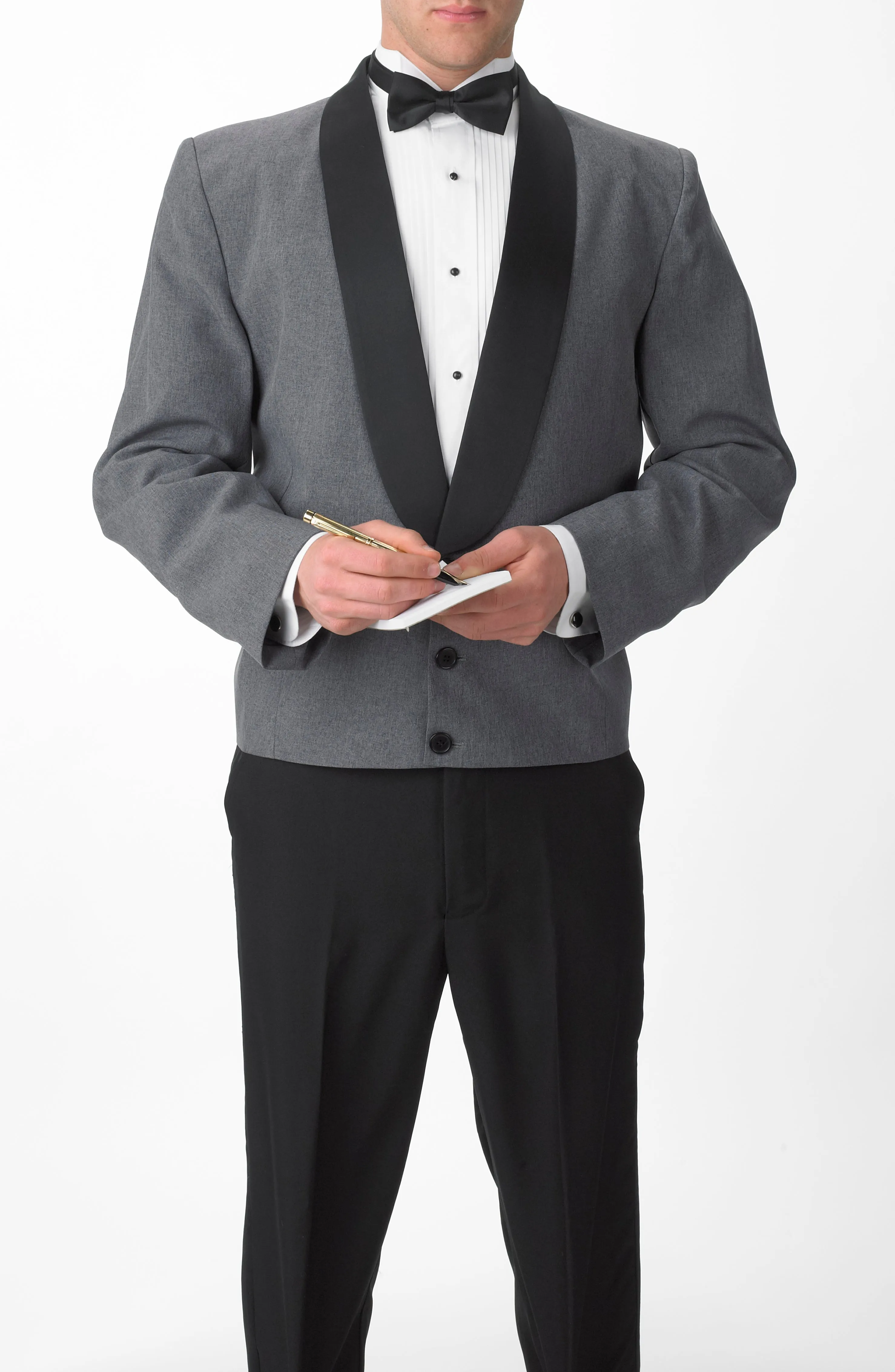 Men's Heather Gray Eton Jacket with Black Satin Shawl Lapel