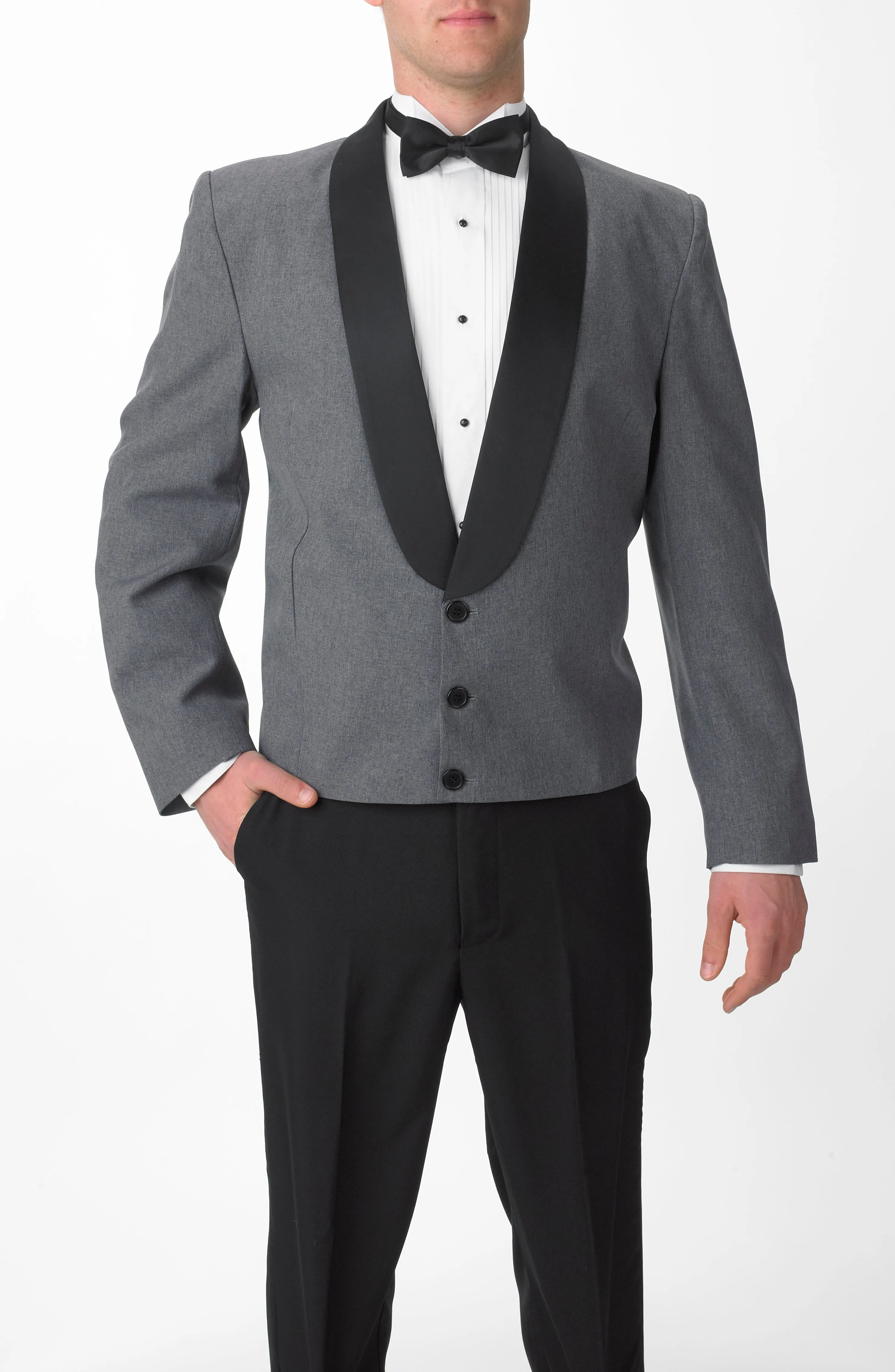 Men's Heather Gray Eton Jacket with Black Satin Shawl Lapel