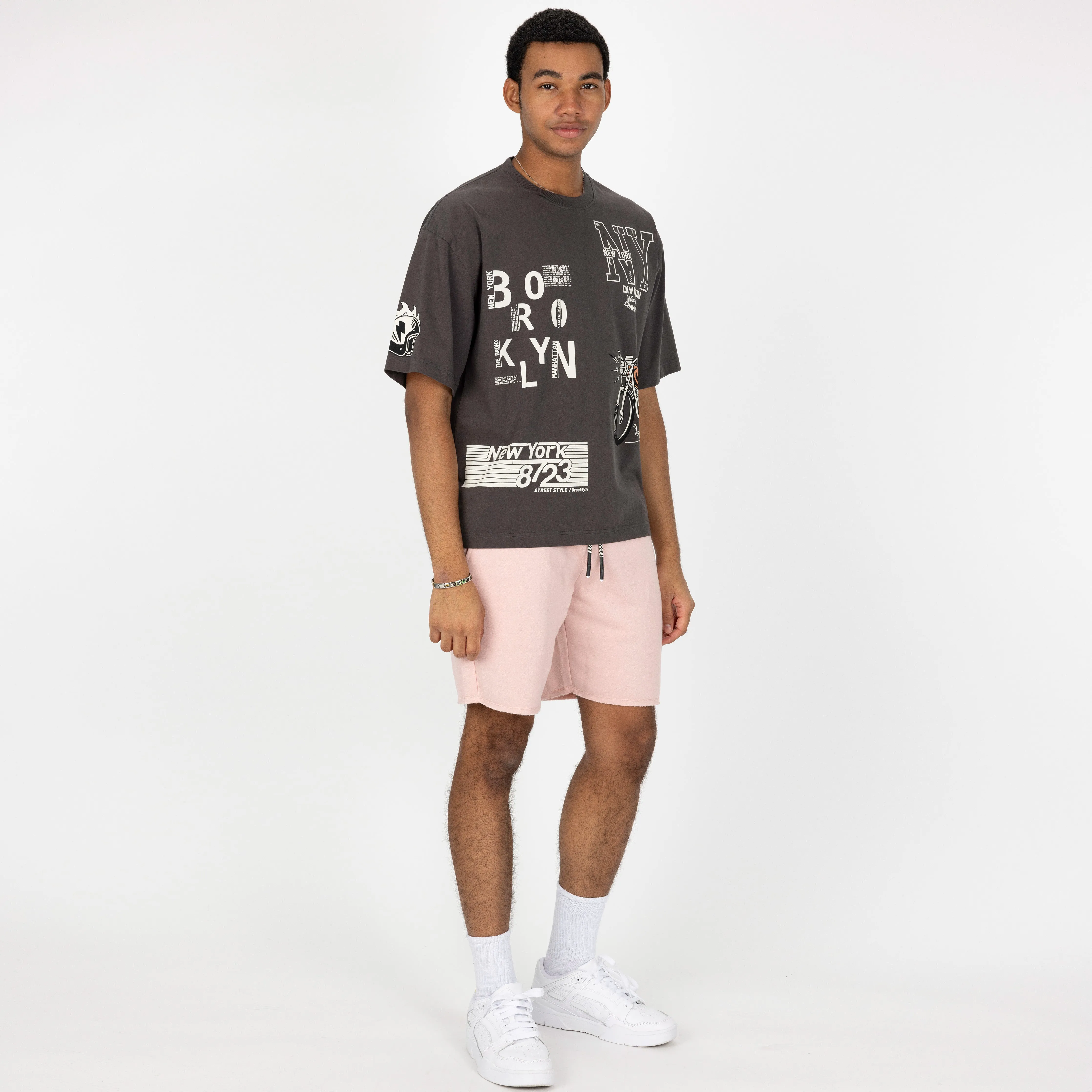 Mens Raw Edge Fleece Shorts - Silver Pink