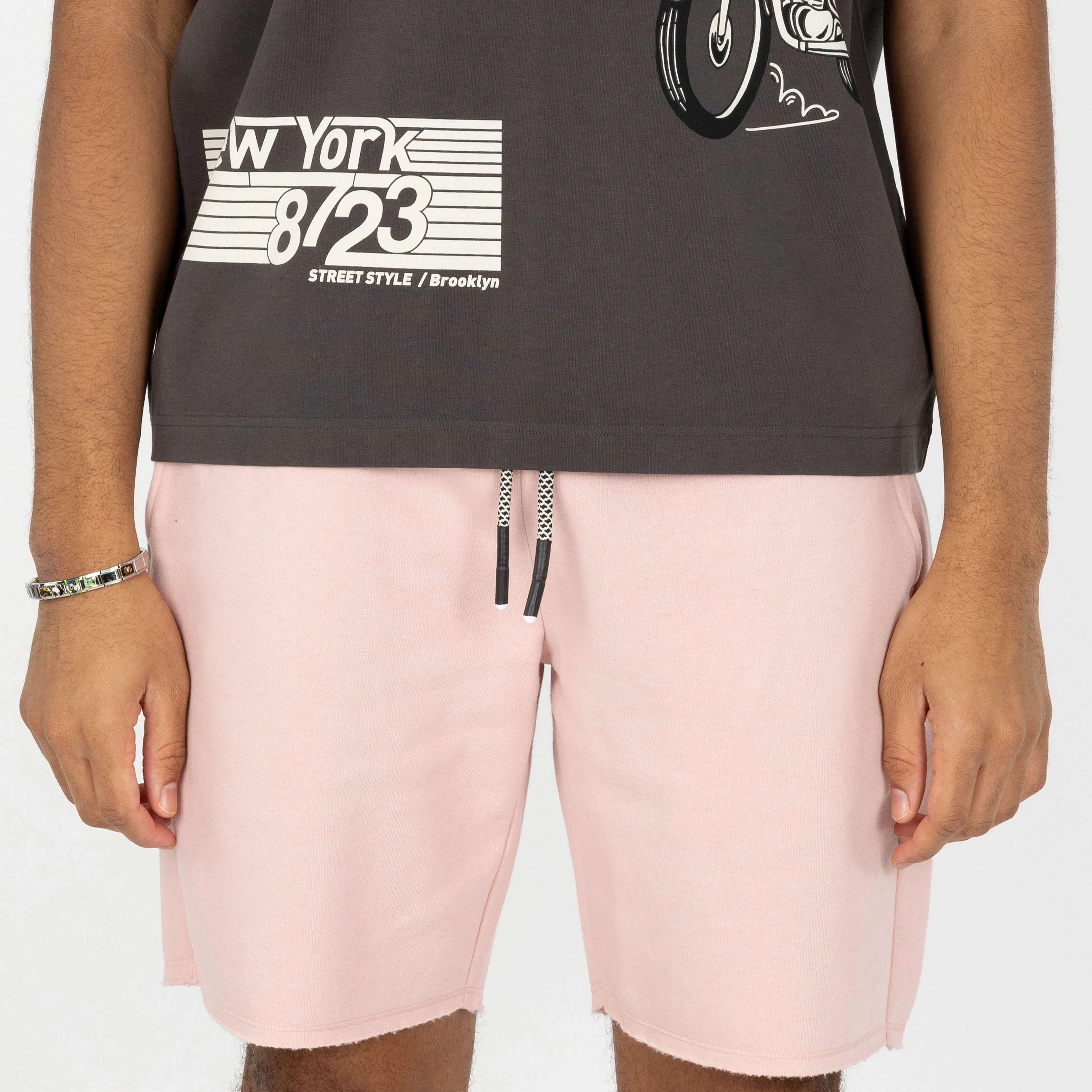 Mens Raw Edge Fleece Shorts - Silver Pink