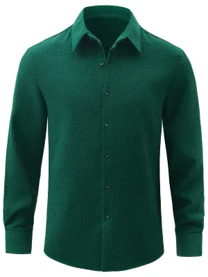 Men's Textured Waffle Casual Button Long Sleeve Dress Shirts