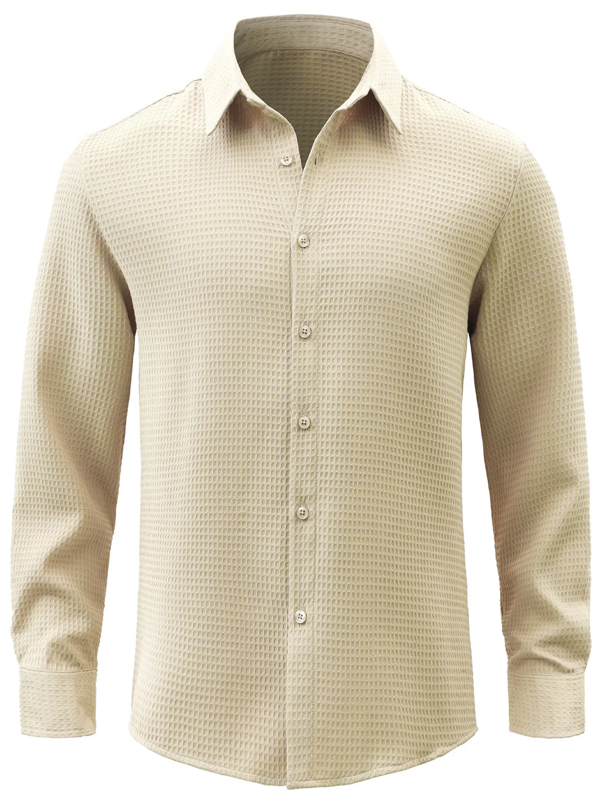 Men's Textured Waffle Casual Button Long Sleeve Dress Shirts