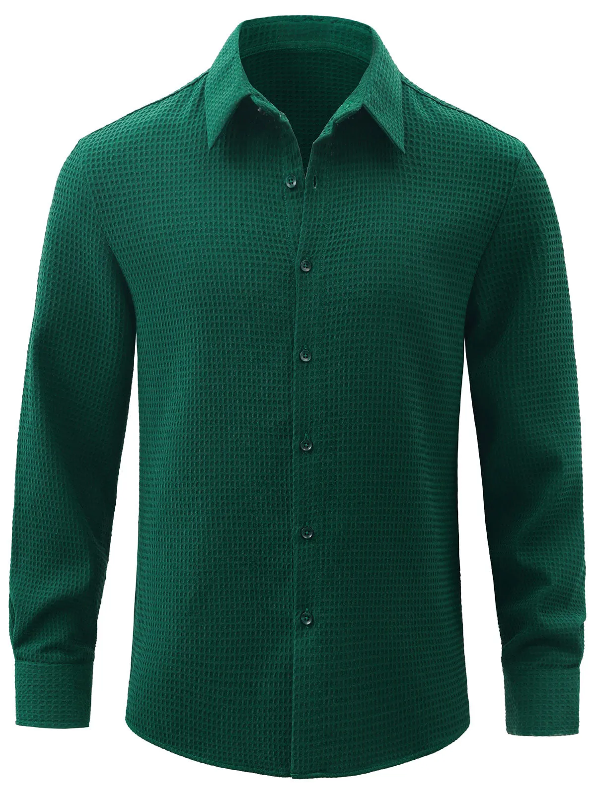 Men's Textured Waffle Casual Button Long Sleeve Dress Shirts