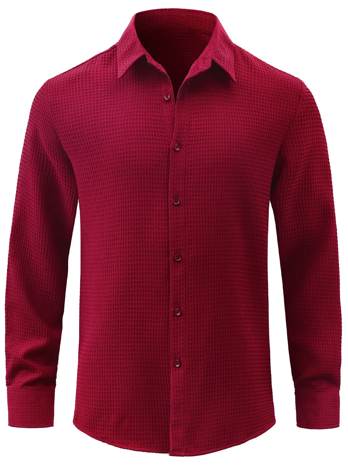 Men's Textured Waffle Casual Button Long Sleeve Dress Shirts