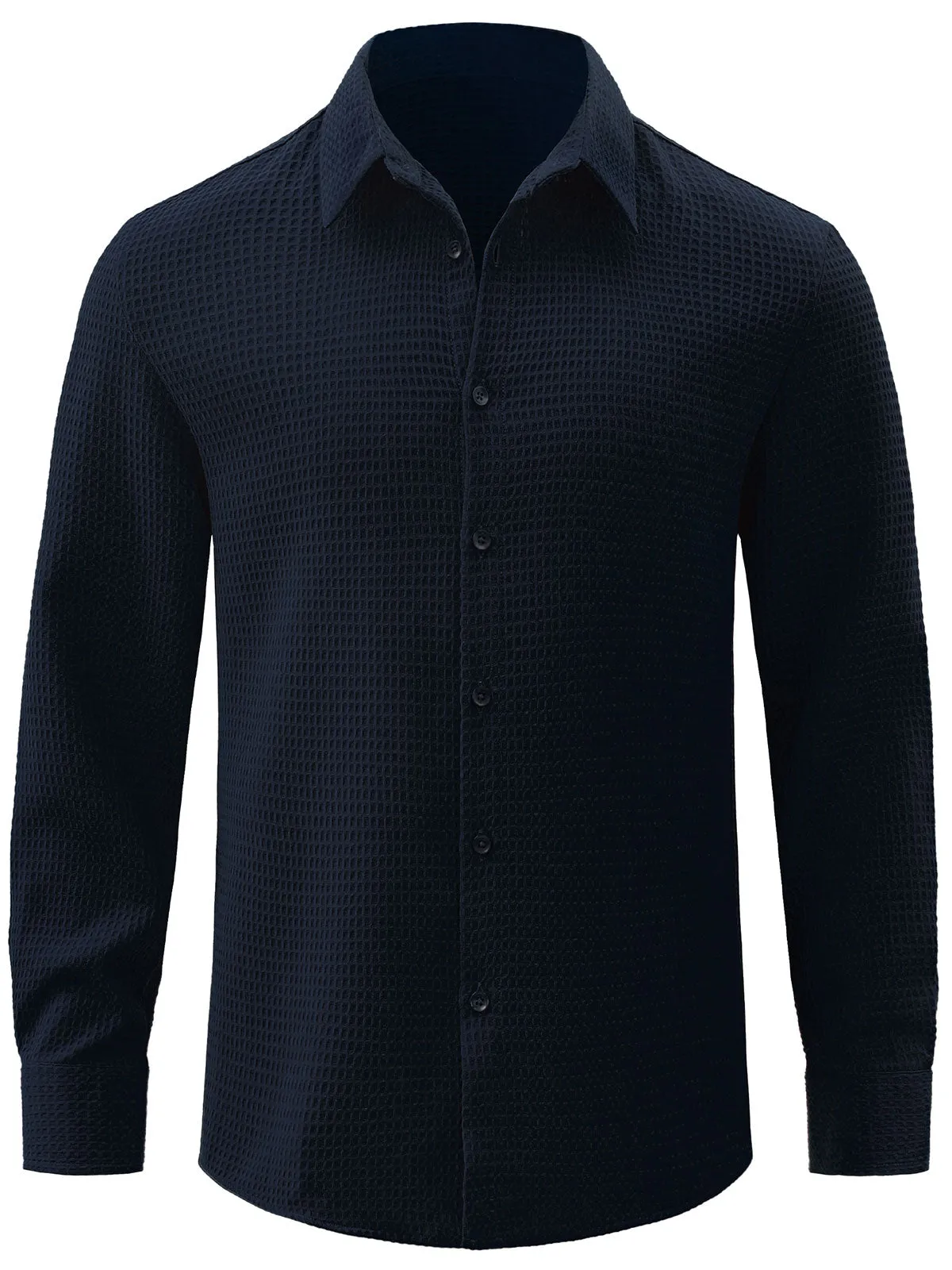 Men's Textured Waffle Casual Button Long Sleeve Dress Shirts