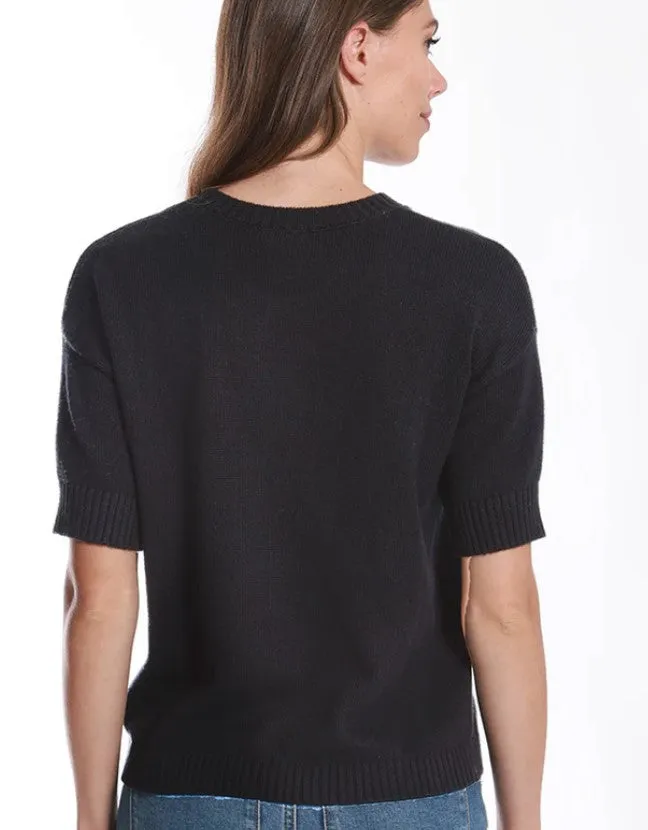 Minnie Rose Cotton Cashmere Short Sleeve Crew - Black