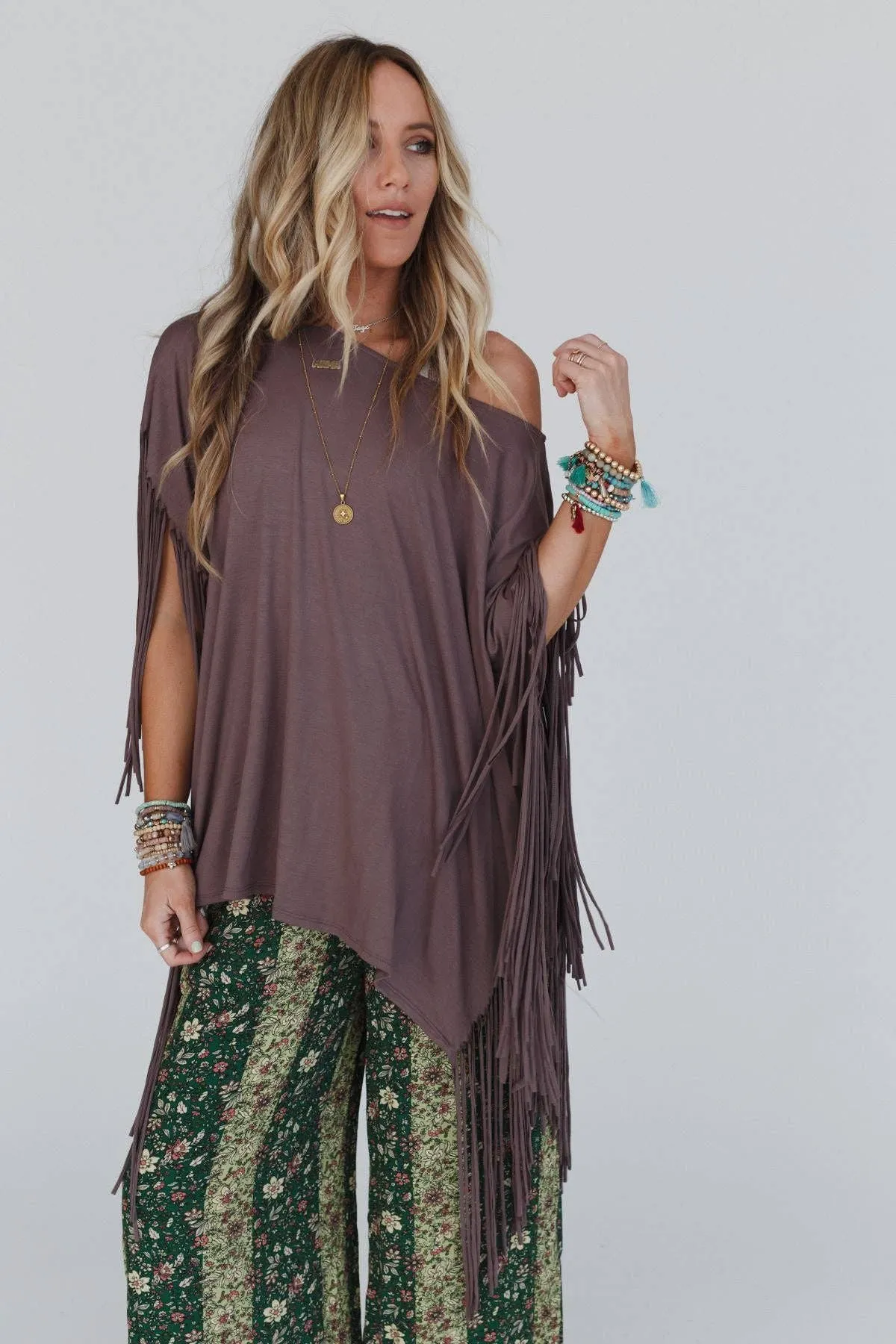 Mocha Showstopper Fringe Top