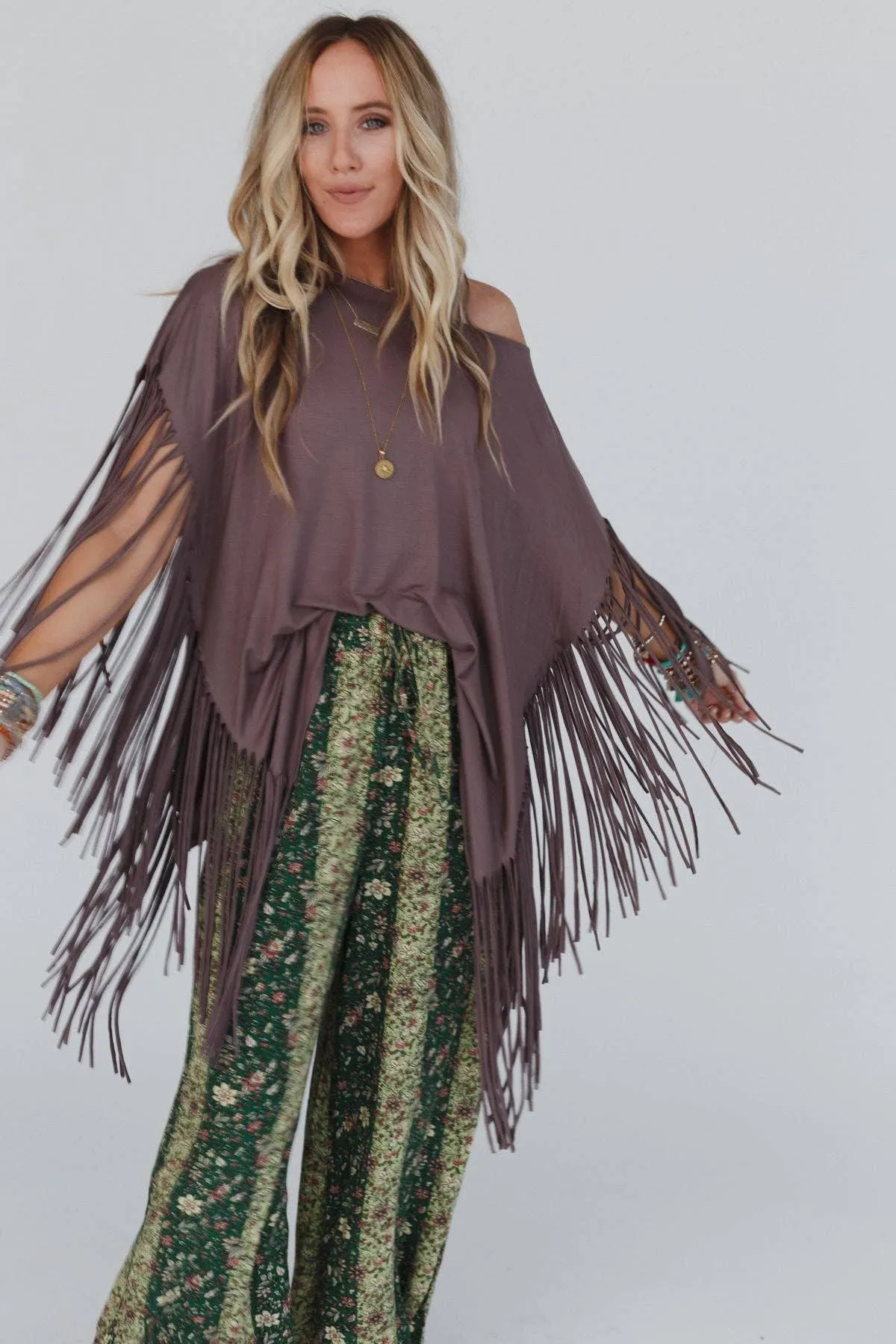 Mocha Showstopper Fringe Top