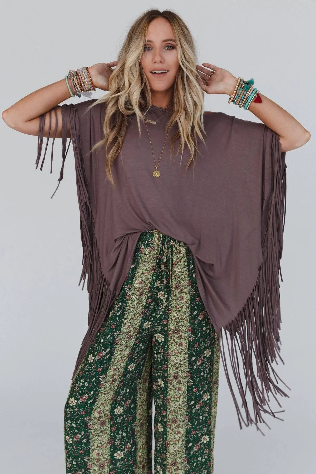 Mocha Showstopper Fringe Top