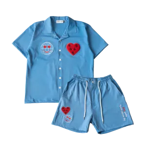 More Love Smiley Face Short Set- Baby Blue