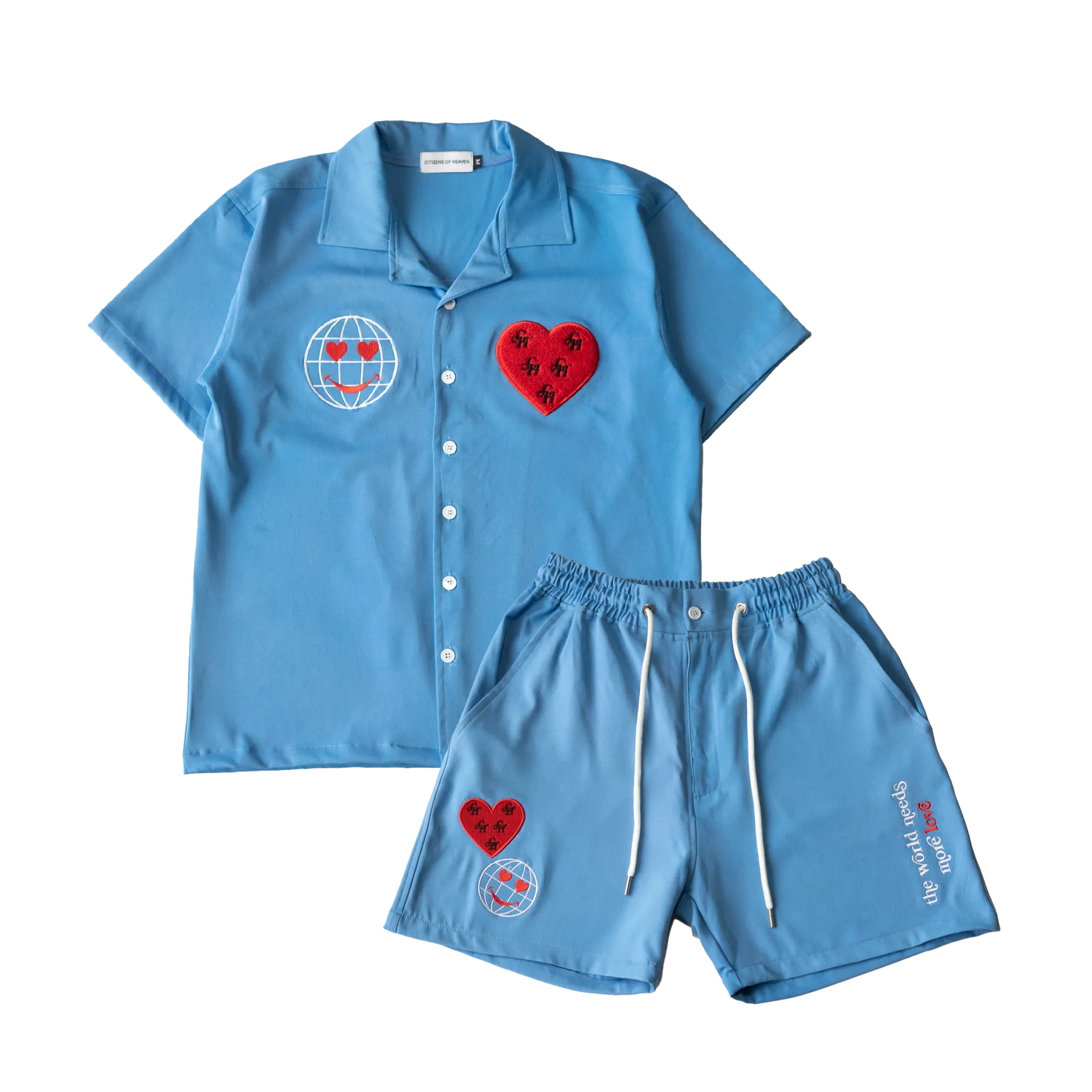 More Love Smiley Face Short Set- Baby Blue