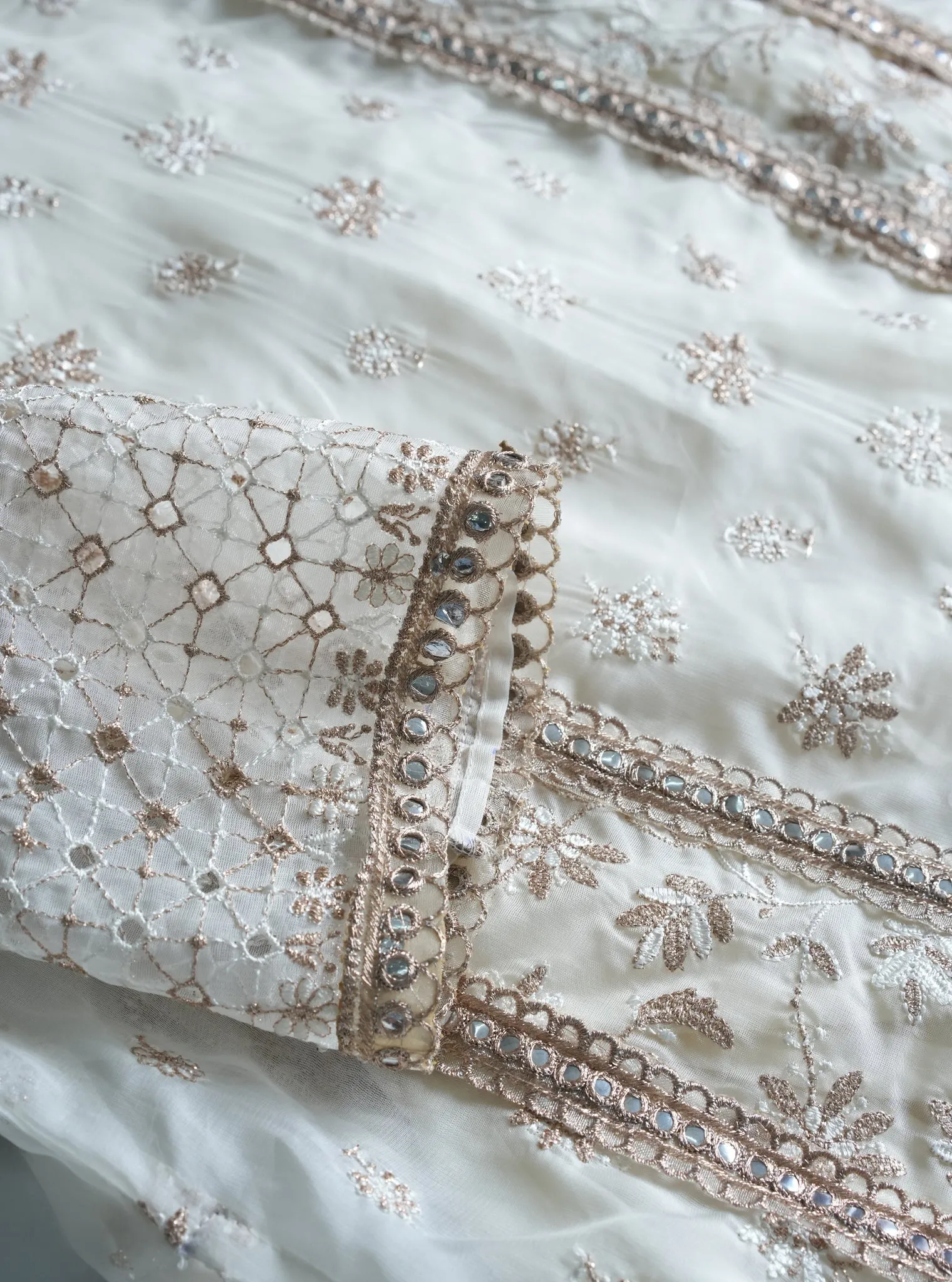 Mulmul Organza Ilahi Off White Kurta With Mulmul Pima Ilahi Off White Pant