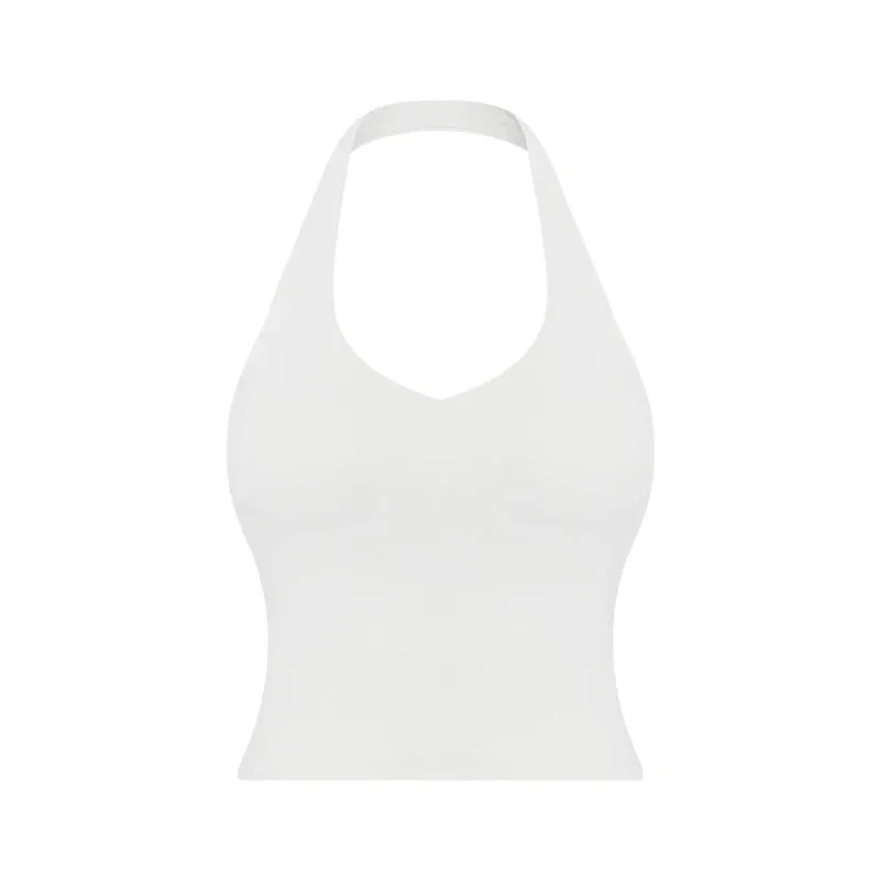 Naked Feel Halter Sports Bras - Women Beauty Back Padded Yoga Tank Tops, Sleeveless Workout Running Fitness Crop Top with Built-In Bra