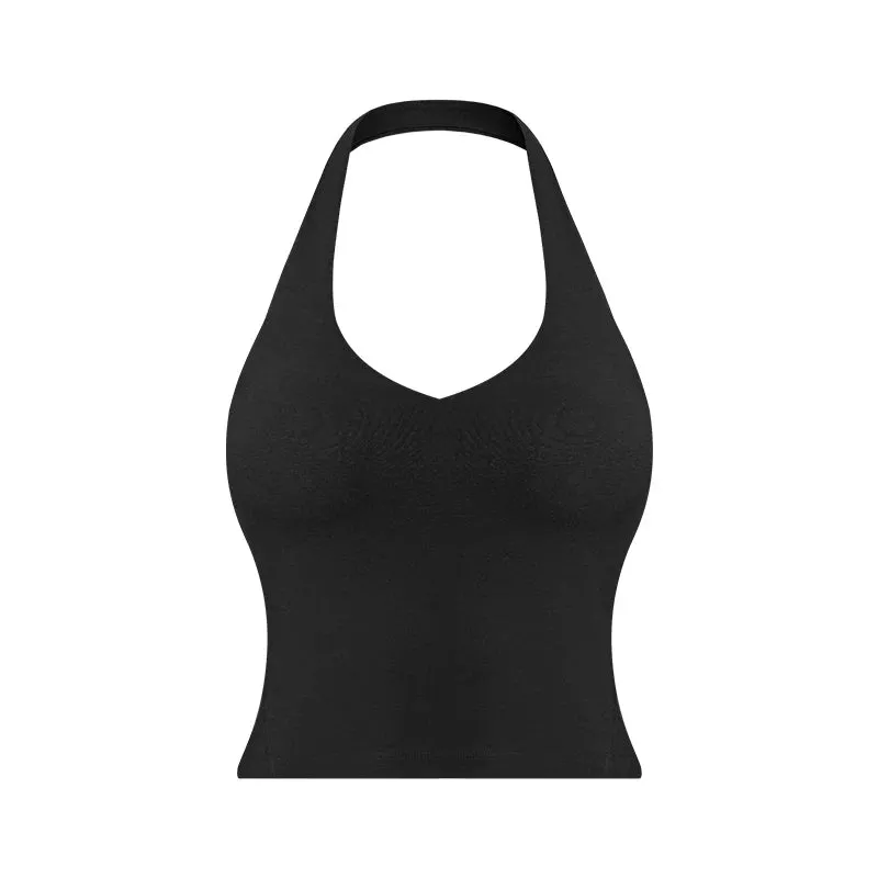 Naked Feel Halter Sports Bras - Women Beauty Back Padded Yoga Tank Tops, Sleeveless Workout Running Fitness Crop Top with Built-In Bra