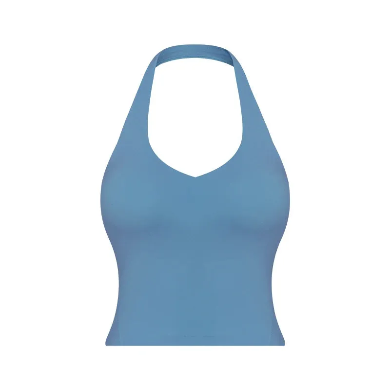 Naked Feel Halter Sports Bras - Women Beauty Back Padded Yoga Tank Tops, Sleeveless Workout Running Fitness Crop Top with Built-In Bra