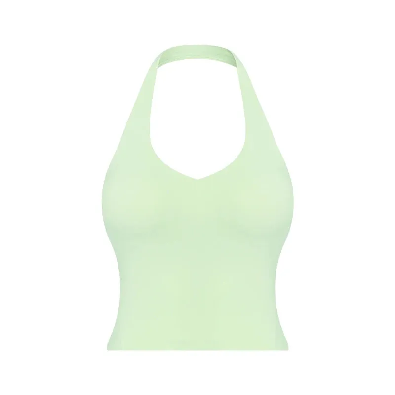 Naked Feel Halter Sports Bras - Women Beauty Back Padded Yoga Tank Tops, Sleeveless Workout Running Fitness Crop Top with Built-In Bra