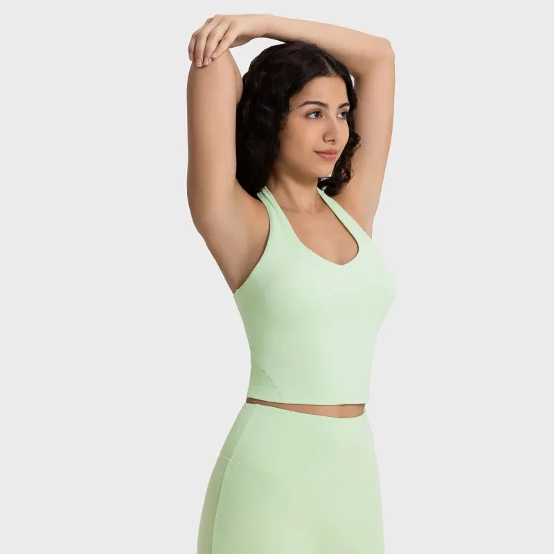Naked Feel Halter Sports Bras - Women Beauty Back Padded Yoga Tank Tops, Sleeveless Workout Running Fitness Crop Top with Built-In Bra