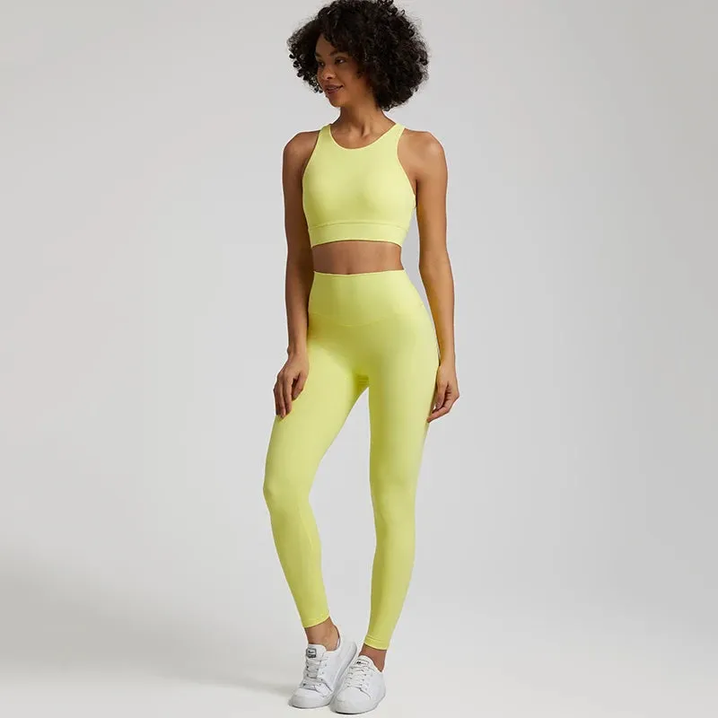 Naked Feel High Stretch Yoga Set for Women - Adjustable Hook Tank Bra and Gym Leggings
