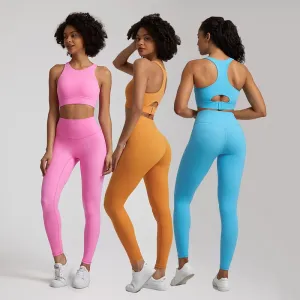 Naked Feel High Stretch Yoga Set for Women - Adjustable Hook Tank Bra and Gym Leggings