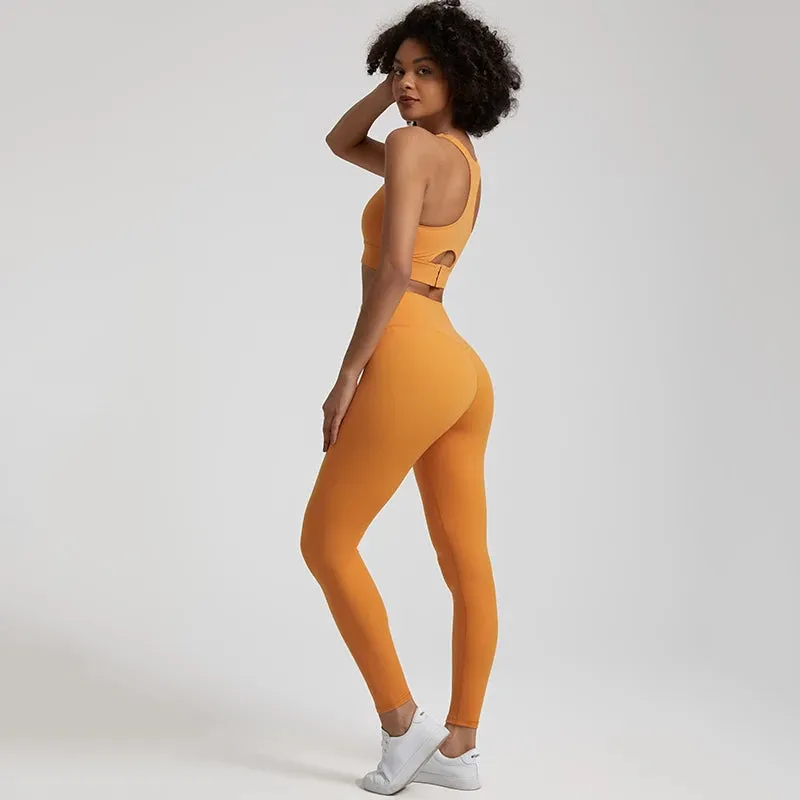 Naked Feel High Stretch Yoga Set for Women - Adjustable Hook Tank Bra and Gym Leggings