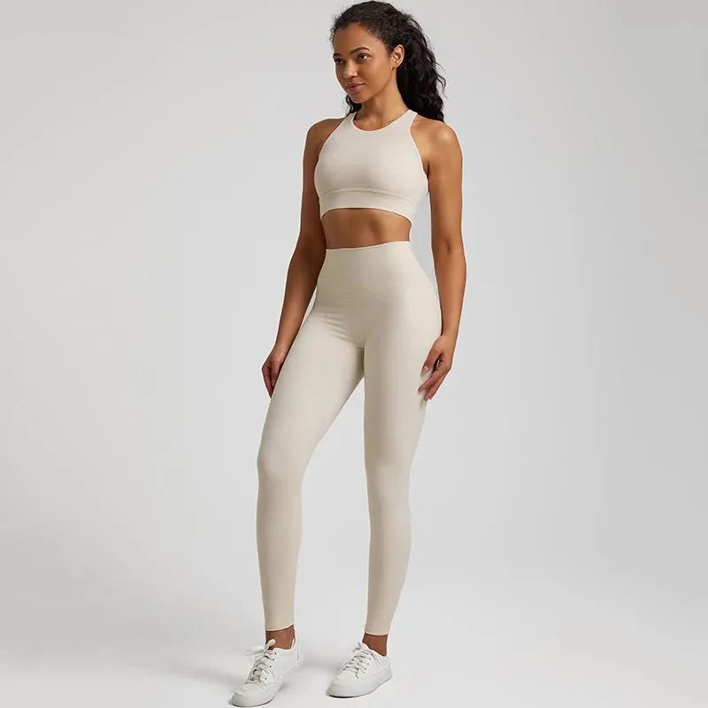 Naked Feel High Stretch Yoga Set for Women - Adjustable Hook Tank Bra and Gym Leggings