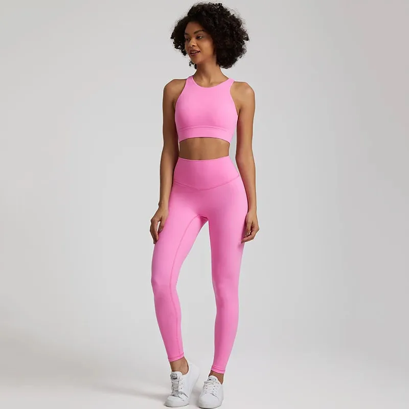 Naked Feel High Stretch Yoga Set for Women - Adjustable Hook Tank Bra and Gym Leggings