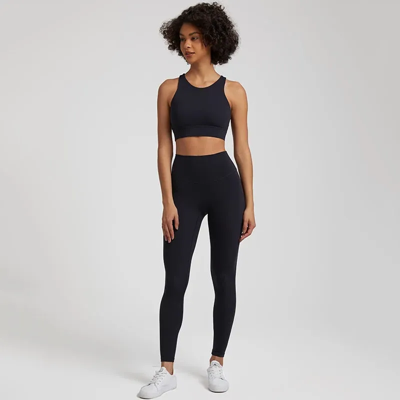 Naked Feel High Stretch Yoga Set for Women - Adjustable Hook Tank Bra and Gym Leggings