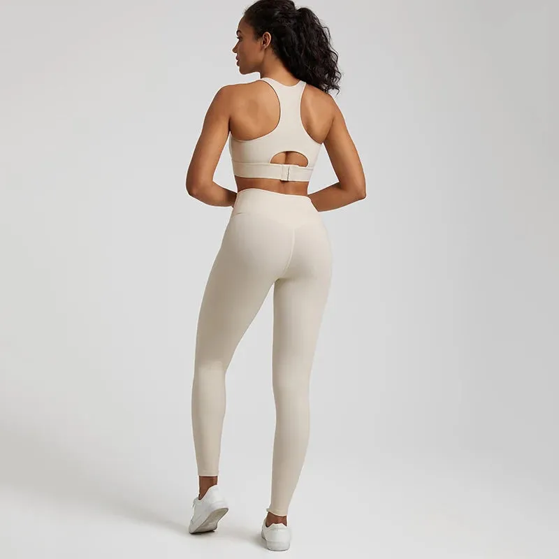 Naked Feel High Stretch Yoga Set for Women - Adjustable Hook Tank Bra and Gym Leggings