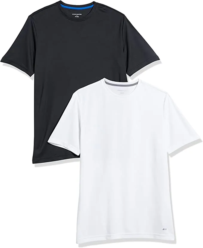 New Amazon Essentials Mens 2-Pack Performance Pintec T-Shirts, 1 Black, 1 White, Sz XL!