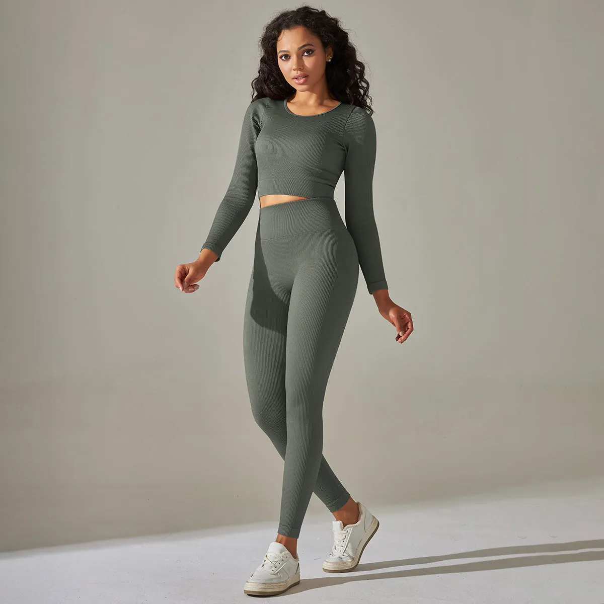 New Arrival OEM Women's Long Sleeve Shirts Legging Set High Waist Seamless Workout Yoga Set