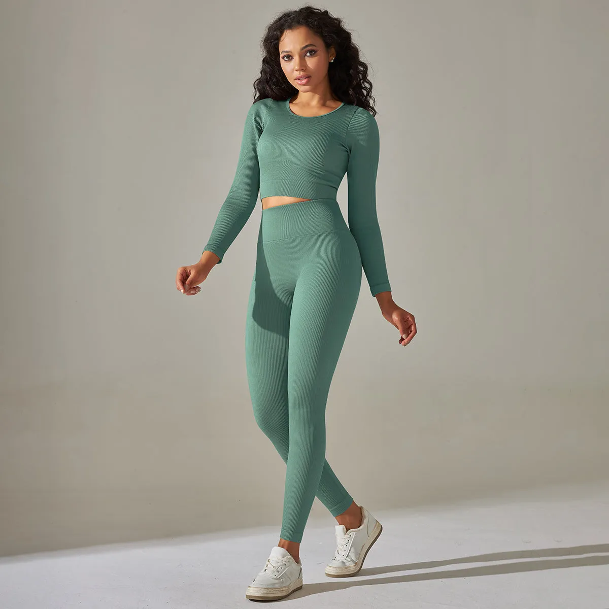 New Arrival OEM Women's Long Sleeve Shirts Legging Set High Waist Seamless Workout Yoga Set