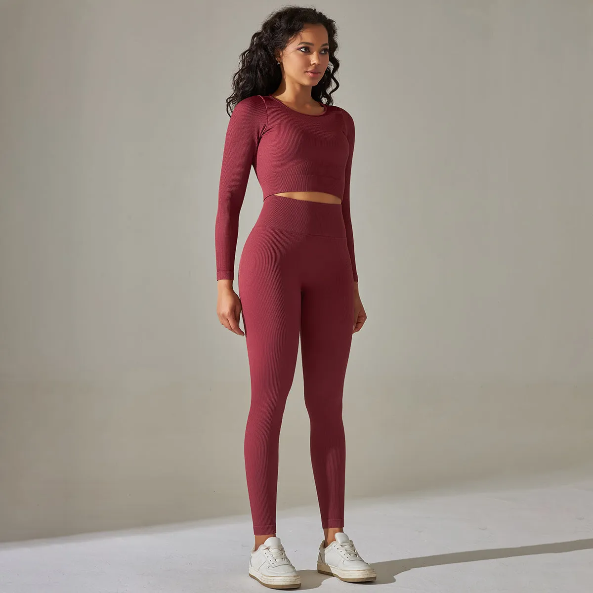 New Arrival OEM Women's Long Sleeve Shirts Legging Set High Waist Seamless Workout Yoga Set