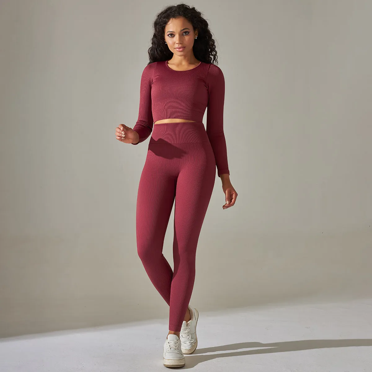 New Arrival OEM Women's Long Sleeve Shirts Legging Set High Waist Seamless Workout Yoga Set