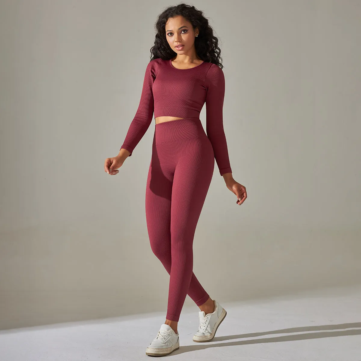 New Arrival OEM Women's Long Sleeve Shirts Legging Set High Waist Seamless Workout Yoga Set